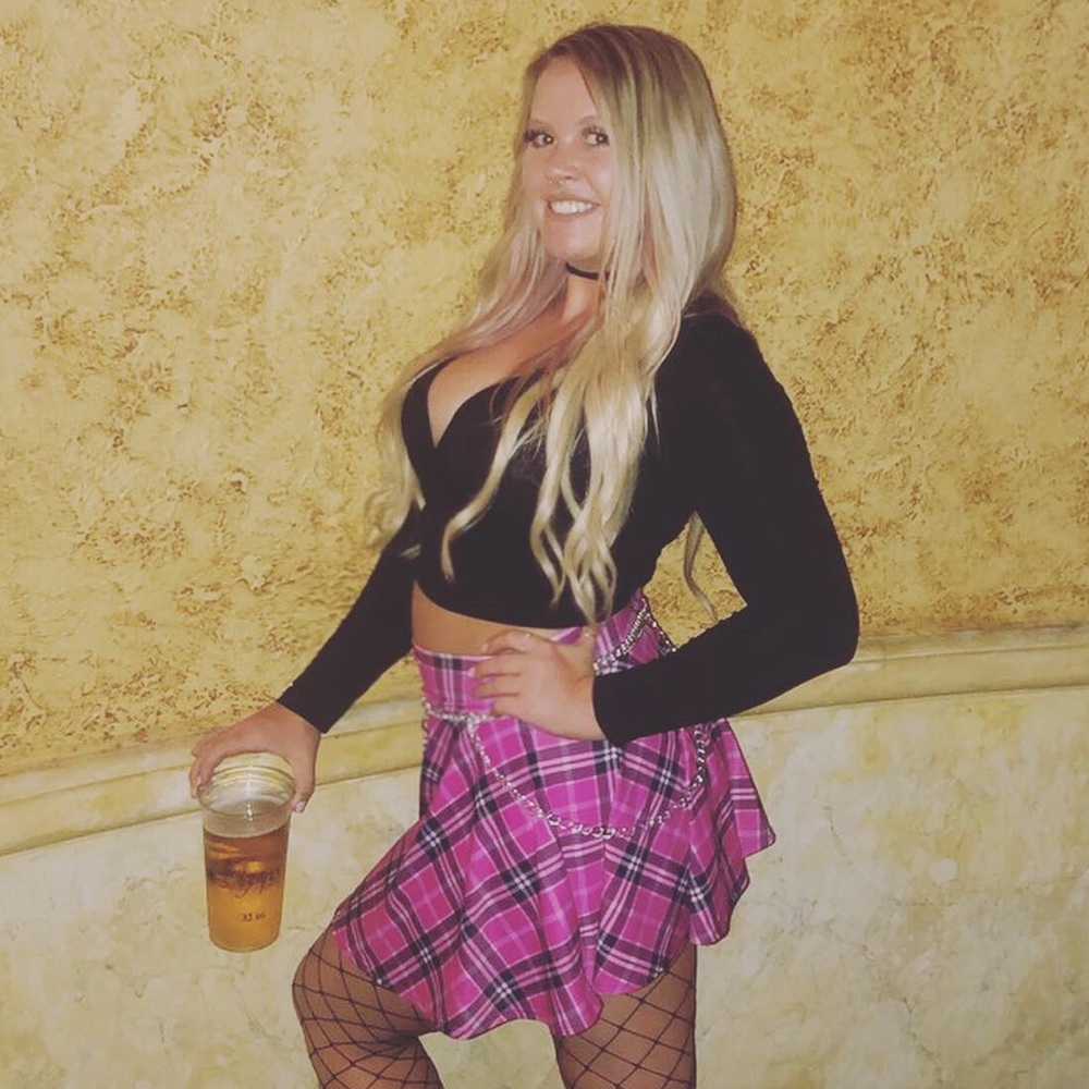 Stretchy pink plaid skirt